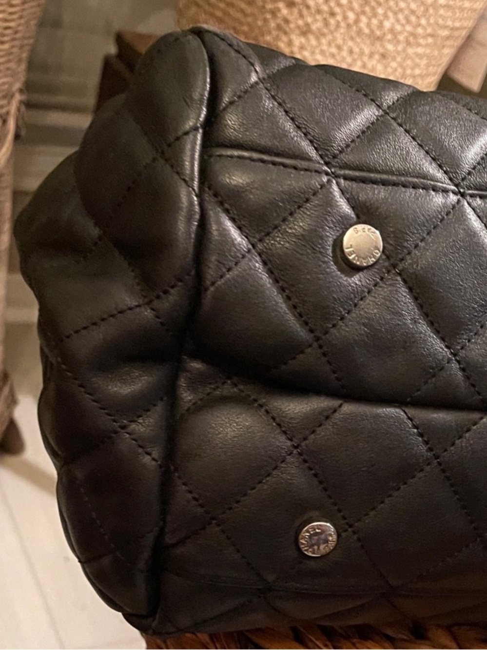 CC Shoulder Travel Bag - Black Quilted with Silver Accents High Quality Fashion - Picture 10 of 16